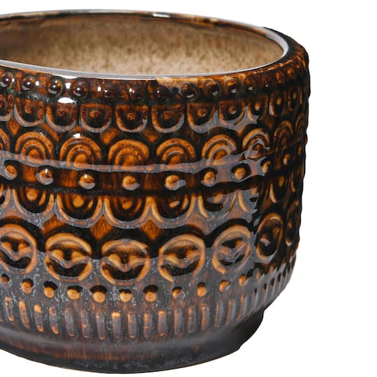 Hello Honey® 8" Round Embossed Stoneware Planter with Reactive Glaze Finish